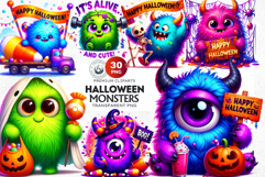 Vibrant Halloween monsters clipart PNG, kids halloween Product Image 1
