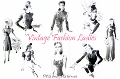 30 Vintage Retro Sewing Fashion Lady PNG Craft Collection by Squeeb Creative 1