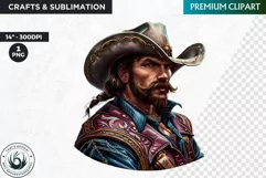 Western Cowboy Portrait clipart, cowboy hat png, Sublimation Product Image 1