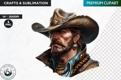 Western Cowboy Portrait clipart, cowboy hat png, Sublimation Product Image 1