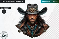 Cowboy Portrait clipart, cowboy hat png, Western Sublimation Product Image 1