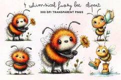 Whimsical Fuzzy Bee Clipart PNG Product Image 1
