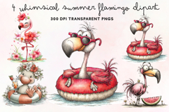 Whimsical Summer Flamingo Clipart PNG Product Image 1
