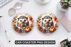 Hedgehog Car Coaster Sublimation| Animal Coaster PNG Product Image 1