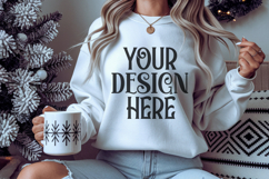 Christmas Gildan 18000 White Crewneck Sweatshirt Mockup Product Image 1