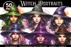 50 Witch Portraits Watercolor PNG Clip Art Bundle Product Image 4