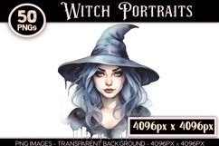 50 Witch Portraits Watercolor PNG Clip Art Bundle Product Image 6