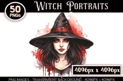 50 Witch Portraits Watercolor PNG Clip Art Bundle Product Image 7