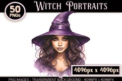 50 Witch Portraits Watercolor PNG Clip Art Bundle Product Image 8