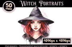50 Witch Portraits Watercolor PNG Clip Art Bundle Product Image 9