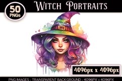 50 Witch Portraits Watercolor PNG Clip Art Bundle Product Image 10