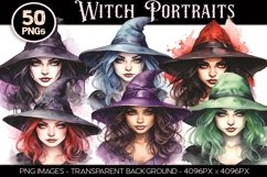 50 Witch Portraits Watercolor PNG Clip Art Bundle Product Image 2