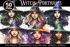 50 Witch Portraits Watercolor PNG Clip Art Bundle Product Image 3