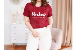 Bella Canvas 3001 Cardinal Red T-shirt Mockup | Model Mockup Product Image 1