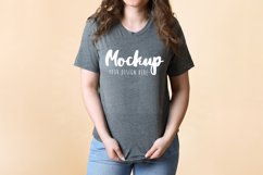Deep Heather 3001 Bella Canvas Tshirt Mockup | Model Mockup Product Image 1