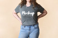 Deep Heather 3001 Bella Canvas Tshirt Mockup | Model Mockup Product Image 1