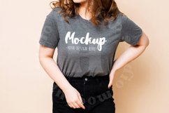 Deep Heather 3001 Bella Canvas Tshirt Mockup | Model Mockup Product Image 1