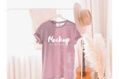 Heather Orchid 3001 Bella Canvas Hanging Tshirt Mockup Product Image 1