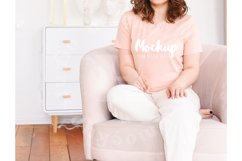 Bella Canvas 3001 Heather Peach T-shirt Mockup | Model Mock Product Image 1