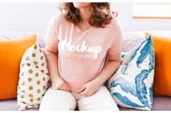 Heather Peach 3001 Bella Canvas Mockup | Boho Model Mockup Product Image 1