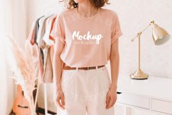 Heather Peach 3001 Bella Canvas Tshirt | Boho Model Mockup Product Image 1