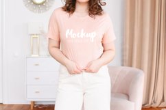 Bella Canvas 3001 Heather Peach T-shirt Mockup | Model Mock Product Image 1