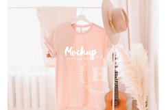 Heather Peach 3001 Bella Canvas Hanging Tshirt Mockup | Boho Product Image 1