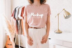 Heather Prism Peach 3001 Bella Canvas Tshirt Mockup | Model Product Image 1