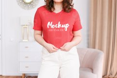 Bella Canvas 3001 Heather Red T-shirt Mockup | Model Mock Product Image 1
