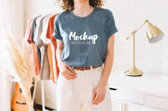 Heather Slate 3001 Bella Canvas Tshirt Mockup | Boho Model Product Image 1