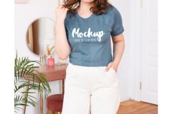 Bella Canvas 3001 Heather Slate T-shirt Mockup | Model Mock Product Image 1
