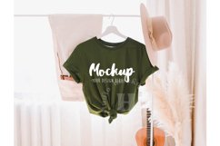 Olive 3001 Bella Canvas Hanging Tshirt Mockup | Boho Mockup Product Image 1