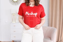 Bella Canvas 3001 Red T-shirt Mockup | Boho Model Mockup Product Image 1