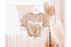 Tan 3001 Bella Canvas Hanging Tshirt Mockup | Boho Mockup Product Image 1