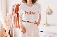White 3005 Bella Canvas Tshirt Mockup | Boho Model Mockup Product Image 1