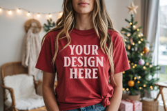 Christmas Bella Canvas 3001 Red Shirt Mockup ,Trandy Mockup Product Image 1
