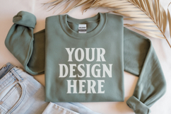 Irish Green Gildan 18000 Folded Flat Lay Mockups Product Image 1