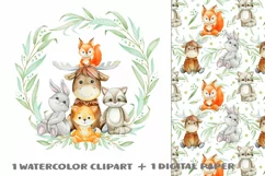 Woodland animals watercolor clipart, digital paper, forest a Product Image 1