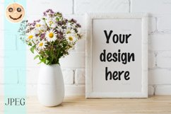 White frame mockup with blooming wildflower bouquet Product Image 1