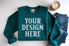 Irish Green Gildan 18000 Folded Flat Lay Mockups Product Image 1