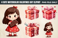 Cute Watercolor Valentines Day Clipart PNG Product Image 1