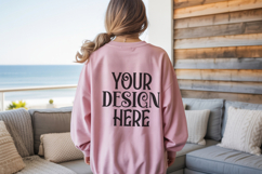Pink Gildan 18000 Sweatshirt Mockup,G18000 Crewneck Product Image 1