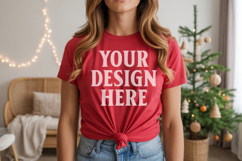 Christmas Bella Canvas 3001 Red Shirt Mockup ,Trandy Mockup Product Image 1