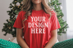 Christmas Bella Canvas 3001 Red Shirt Mockup ,Trandy mockup Product Image 1