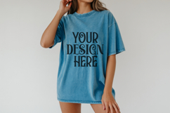 Comfort Colors 1717 Topaz Blue T-shirt Mockups, Real Model Product Image 1
