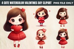 Cute Watercolor Valentines Day Clipart PNG Product Image 1