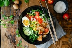 Delicious asian bowl with rice noodles, chicken, and herbs o Product Image 1