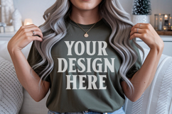 Christmas Bella Canvas 3001 Forest Green Shirt Mockup ,Trand Product Image 1