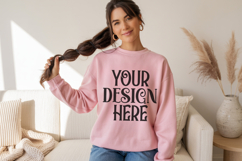 Pink Gildan 18000 Sweatshirt Mockup,G18000 Crewneck Product Image 1