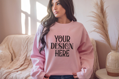 Pink Gildan 18000 Sweatshirt Mockup,G18000 Crewneck Product Image 1